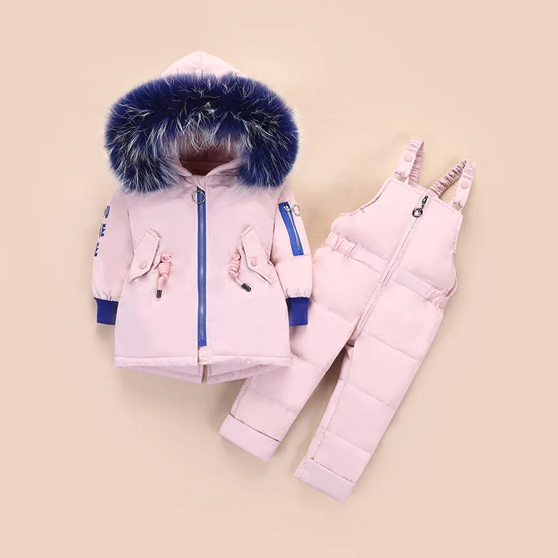 Детская зимняя одежда комплекты одежды из 2 предметов для маленьких мальчиков и девочек теплый пуховик верхняя одежда+ комбинезоны детский зимний костюм лыжный костюм Z594