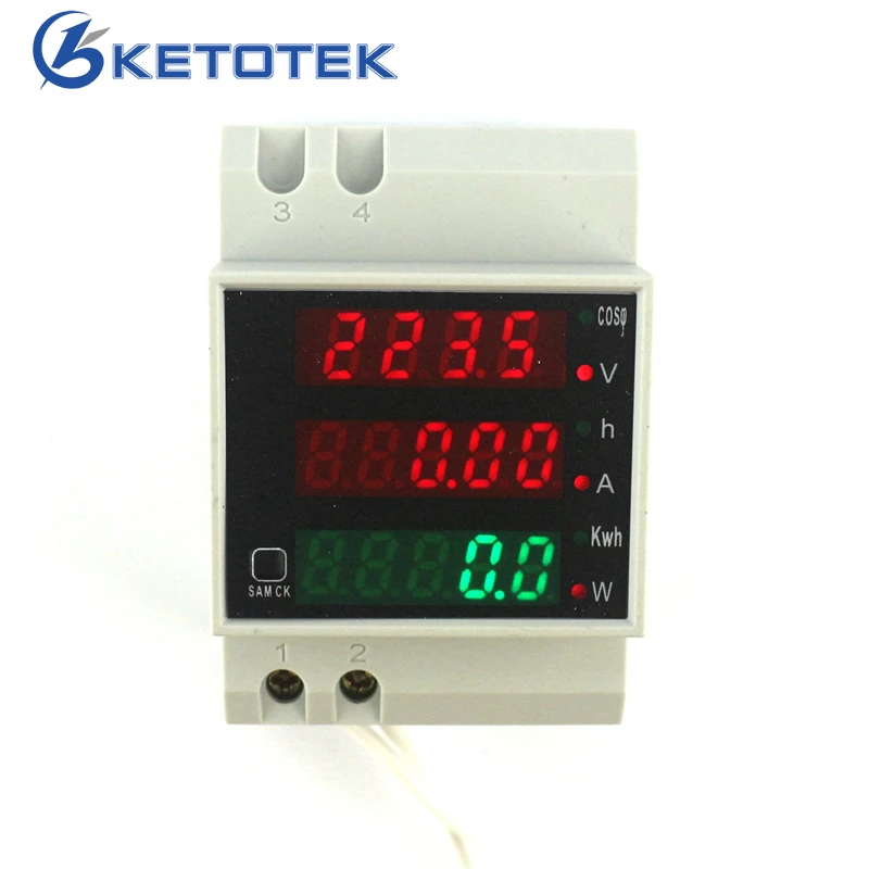 Baratos Carril Din AC 80 300V CA 200 450V 0 100.0A amperímetro voltímetro amperios LED pantalla de potencia tiempo de potencia corriente de voltaje de energía