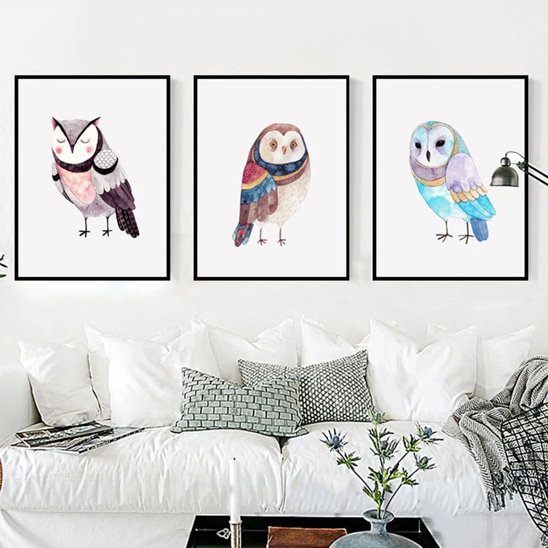 Living Room Bedroom Bedside Home Decor Colorful Animal Owl Nordic Watercolor Canvas Painting Print HD Picture Poster Wall Art | Дом и сад