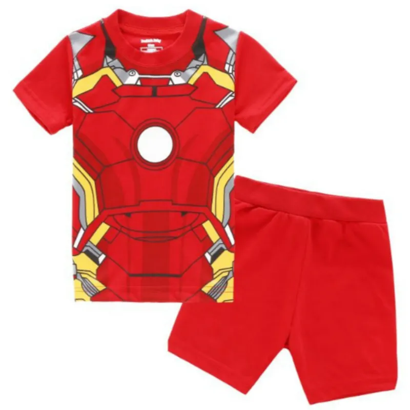 Детские пижамные комплекты Одежда для маленьких мальчиков и девочек милые пижамы с рисунком снов для маленьких мальчиков, хлопковая футболка с короткими рукавами и рисунком+ штаны комплекты из 2 предметов - Цвет: Iron Man 077