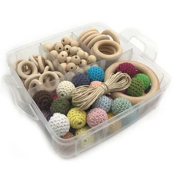 

120Pcs Wood Nursing Jewelry Wooden Teether DIY Teething Necklace Kit Combination Package Crochet Wooden Beads