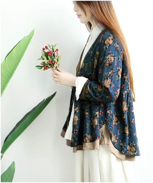 Japan Mori Girl Spring Summer Cotton Linen Floral Loose Shirt Female Doll Shirt Retro Women Chemise Femme Tunic Top Blouse Coat