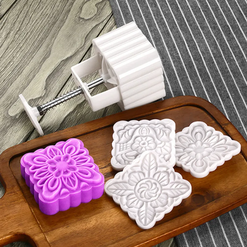 

150 Grams Square Flower Moon Cake Mold Chinese Traditional Festival Hand Press Mooncake Mould Plastic Baking Pastry Cake Tools