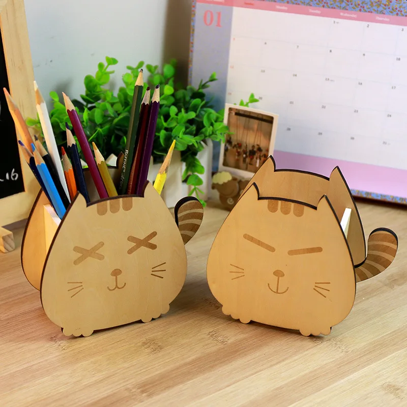 Free ship!1lot=4pc!The original wooden cartoon cat pen holder/pen container/pen rack/pencil vase