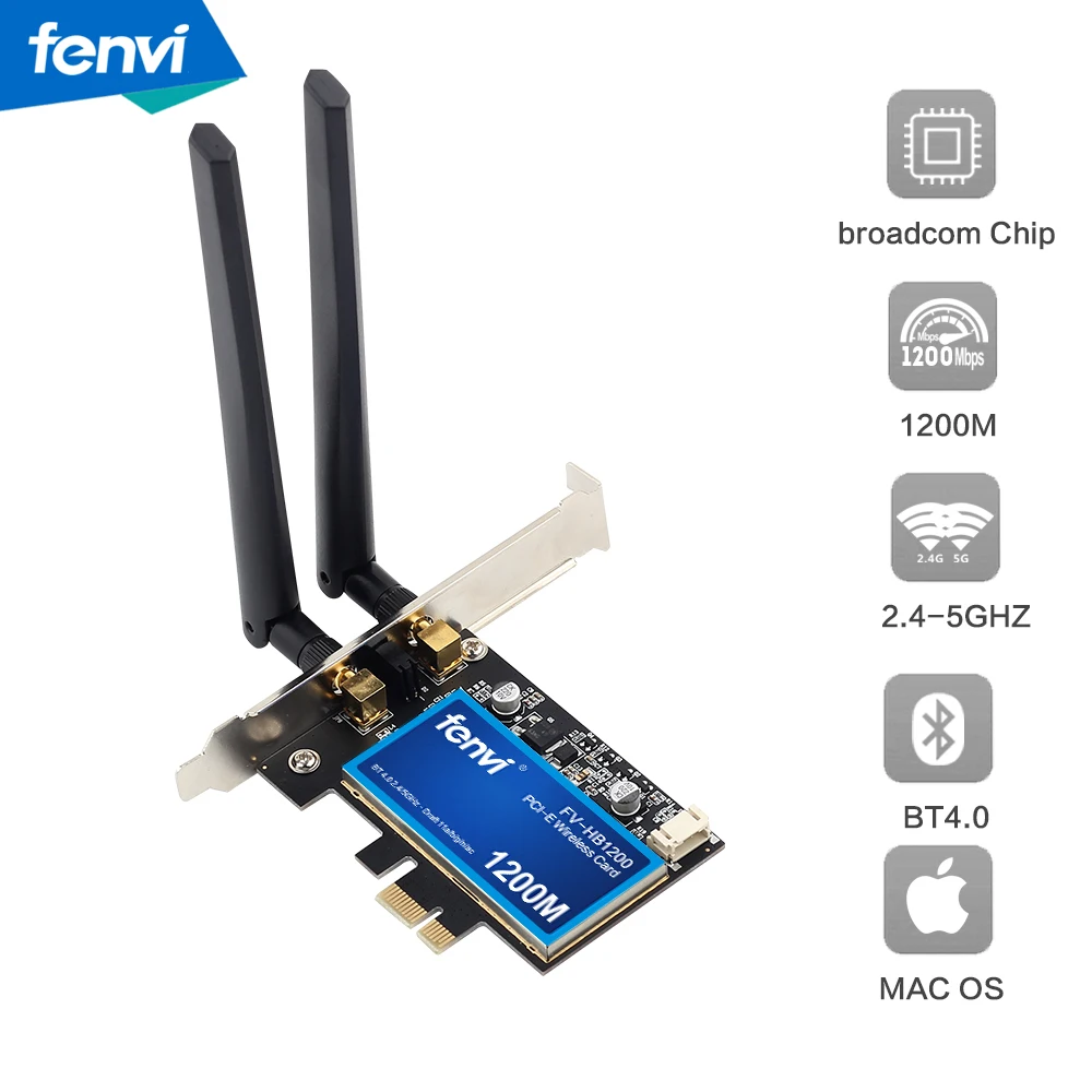 Escritorio doble banda 1200Mbps Bluetooth 4,0 PCI-E adaptador WiFi inalámbrico 802.11ac Broadcom Wifi tarjeta de red inalámbrica (WLAN) para MAC Hackintosh Windows - 5