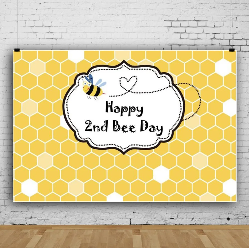 Laeacco Bee Happy Baby Birthday Party Cartoon Poster Photographic Backgrounds Photography Backdrops For Photo Studio