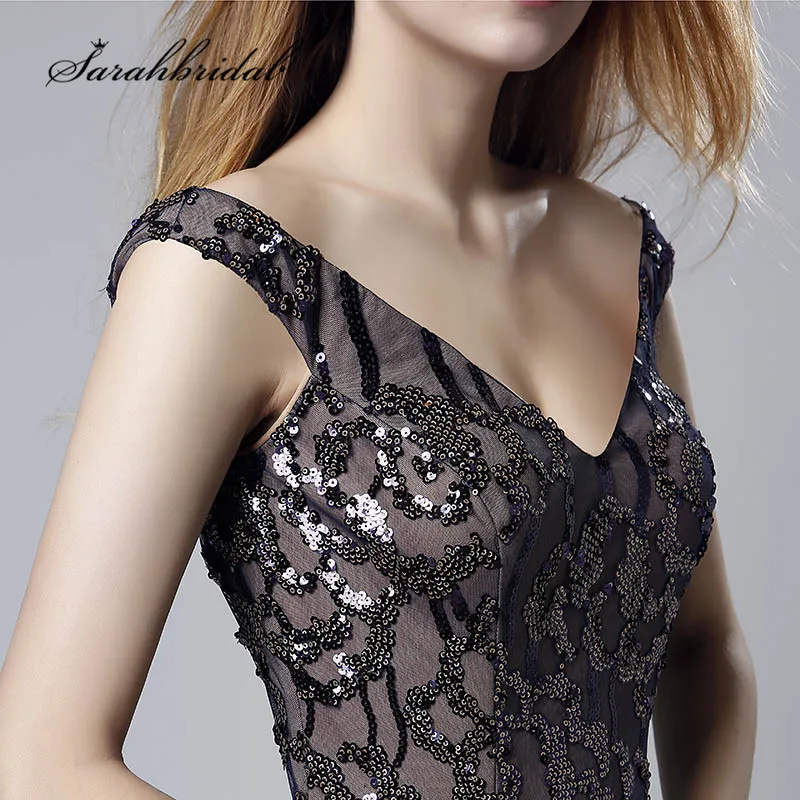 Navy Blue Evening Dresses Long Mermaid Sexy V Neck Cap Sleeves Backless Vestido de Noche Ruffles Skirt Beaded Prom Gowns CC528 Navy Blue Evening Dresses Long Mermaid Sexy V Neck Cap Sleeves Backless Vestido de Noche Ruffles Skirt Beaded Prom Gowns CC528