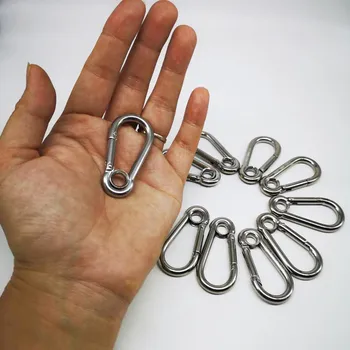 

10PCS 60mm M6 Silver 304 Stainless Steel Carabiner Spring Camping Climbing Secure Lock Snap Hook Eyelet Link