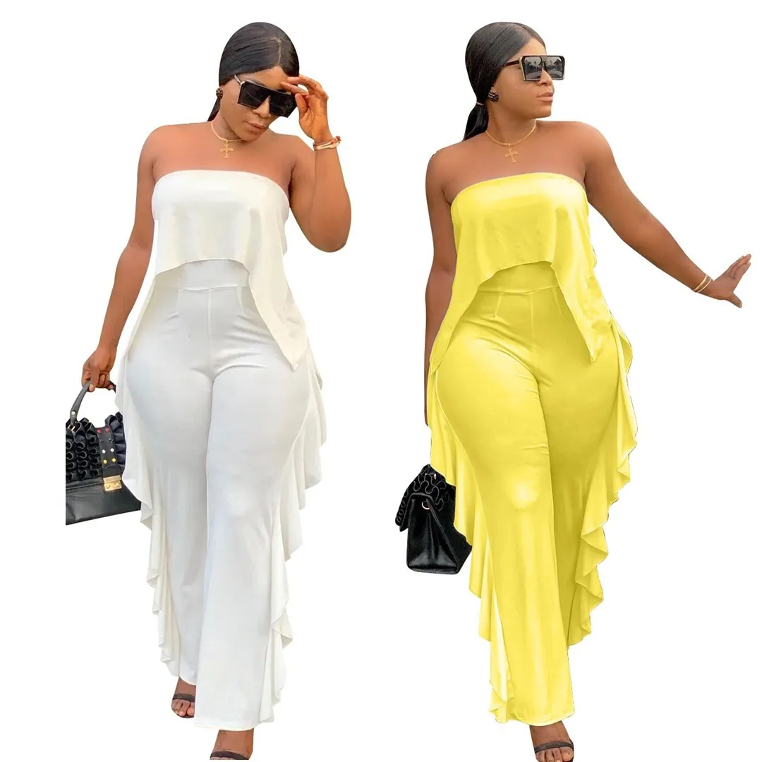 

2019 New Women Jumpsuit Sexy Strapless Ruffles Straight Bodycon Romper Pants Playsuit Outfit