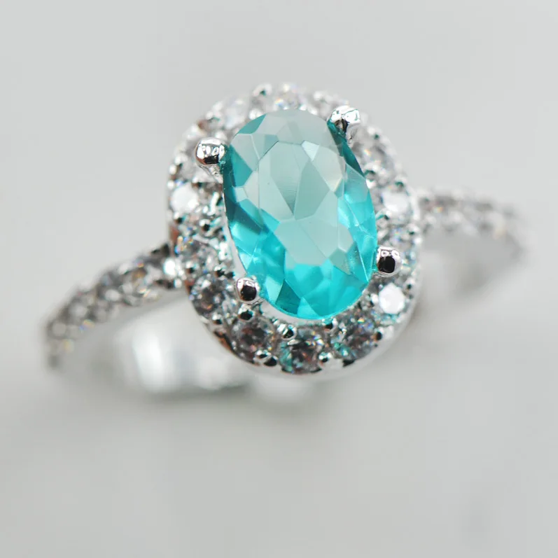 Simulated Aquamarine White Crystal Zircon Women 925 Sterling Silver ...