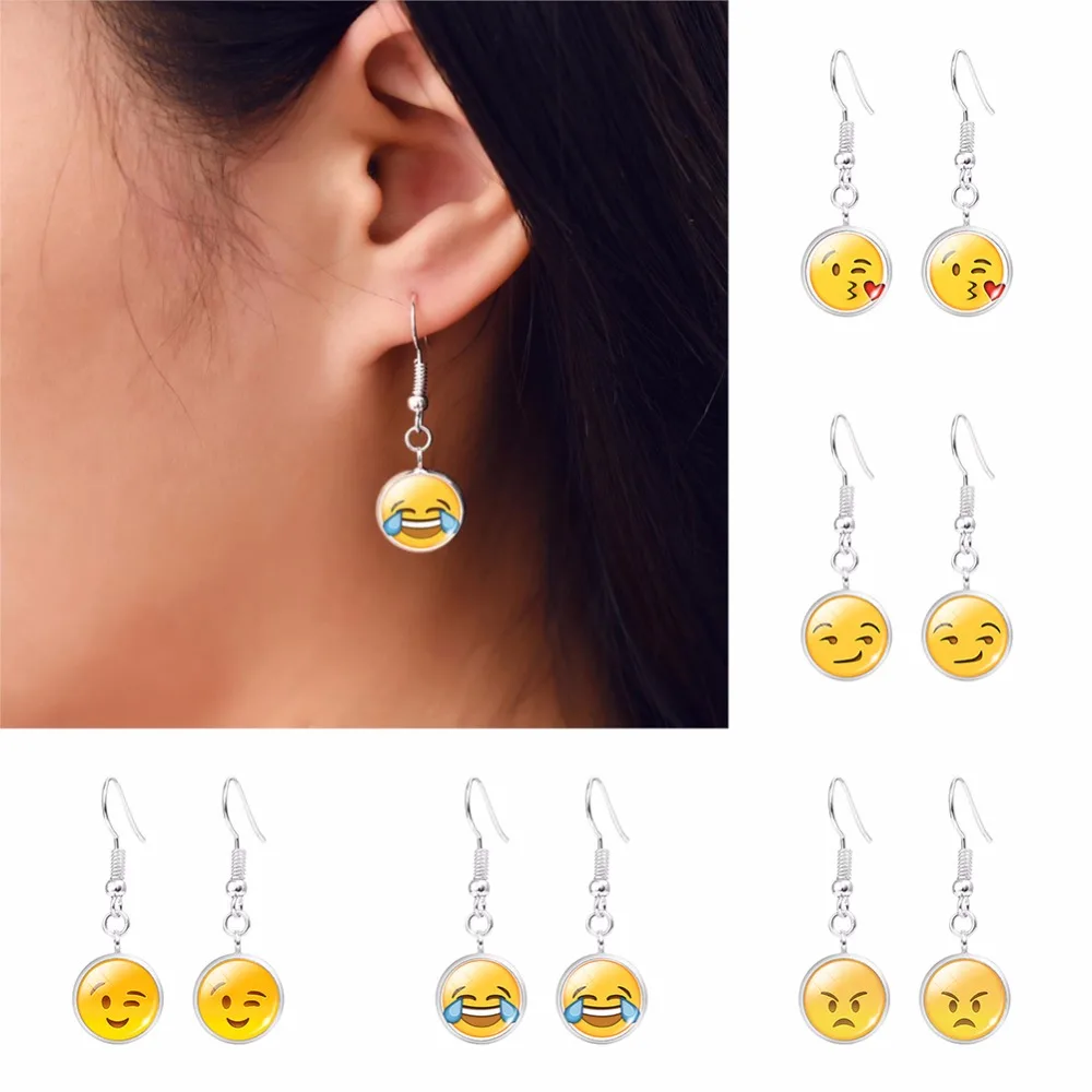 1 Pair Emoji Dangle Drop Earrings Fashion Cartoon Smile Funny Face