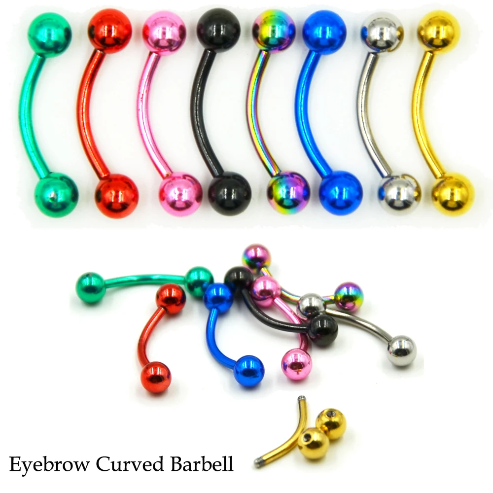 

16g Colorful Titanium Anodized Ball Curved Eyebrow Barbell Piercing Banana Eyebrow Ear Helix Cartilage Tragus Piercing Jewelry