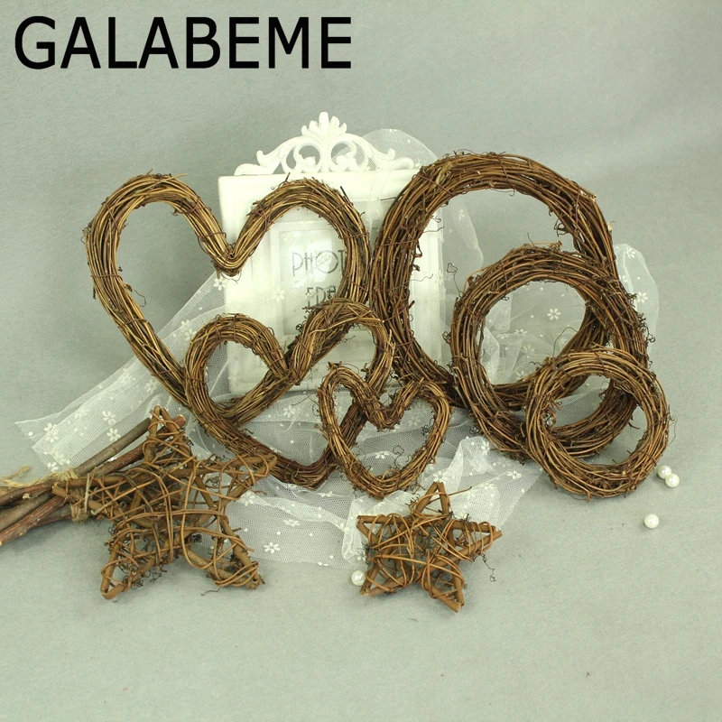 

1PC Rattan Heart Star Circle Rattan Stem Branch Ring Wreath Takraw Rustic Wedding Home Christmas Birthday DIY Party Decoration