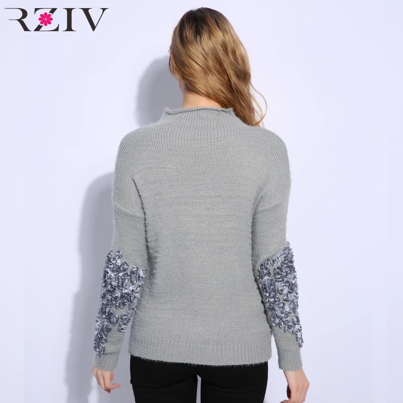 RZIV 2018 Autumn and winter women sweater and pullovers leisure female flowers embroidered patch knitted sweater