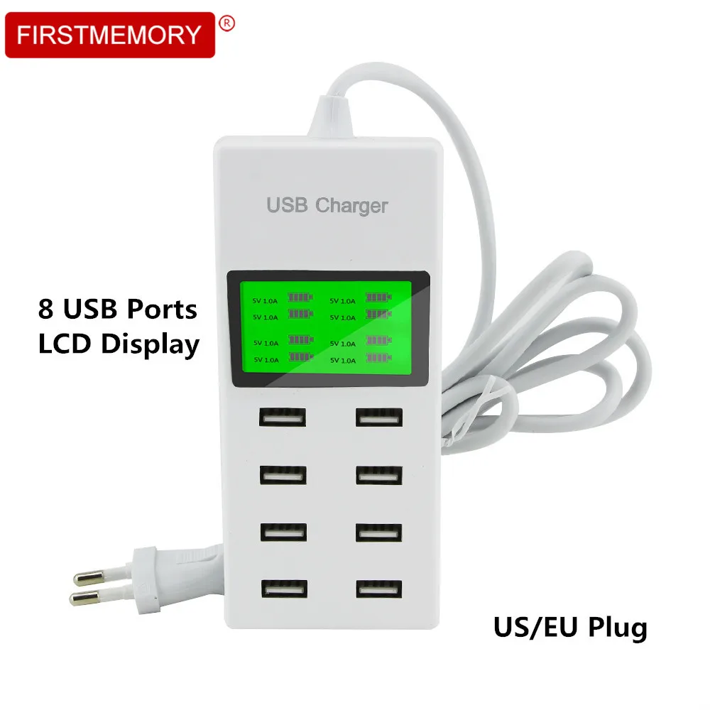 

8 Port Smart USB Charger Hub with LCD Screen Multi-Port USB Travel Charging Station US EU Plug for Smartphone Tablet USB Devices