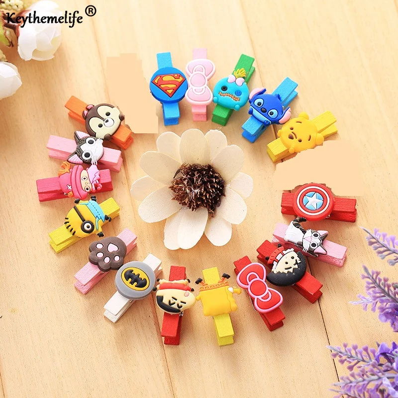 

10Pcs/pack Cartoon Mini Natural Wooden Clothes Photo Paper Peg Pin Clothespin Mixed Color Craft Clips B