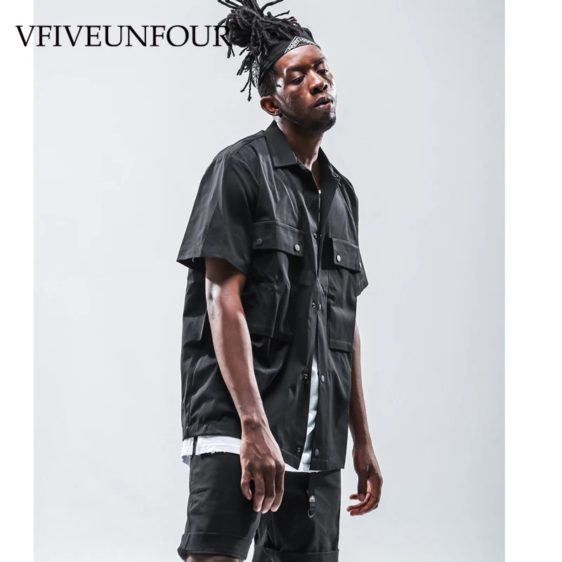 

VFIVEUNFOUR Summer Mens Short Sleeve Shirts Oversize Hip hop Loose Shirts Streetwear hot selling Fashion black Shirts
