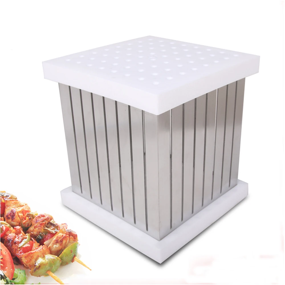 GZZT BBQ Skewers Maker Box 64 Holes Easy Barbecue Kebab Maker Meat Brochettes Skewer BBQ Tool Sets ABS Plastic+Stainless Steel