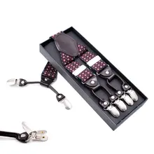 Модные кожаные эластичные 6 зажимы подтяжек мужские свадебные рубашки подтяжки Y-back клетчатые полосатые брюки ремень Регулируемый ремень подарок