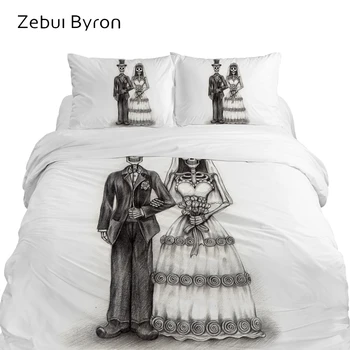 

3D Luxury Bedding Set King/Queen/Double/Eruo Size,Custom Printing Quilt/Duvet Cover Set,Pencil Drawing Skull Wedding Bed Set