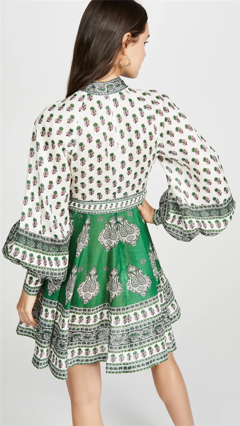 Summer Dress 2019 Runway Elegant Slim Women O Neck Lantern Sleeve High Waist Vintage Mini Dresses (3)