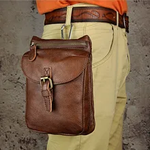 Hot Sale Top Quality Genuine Real Leather Cowhide men Vintage Small Messenger Bag Pouch Waist Pack travel phone Bag
