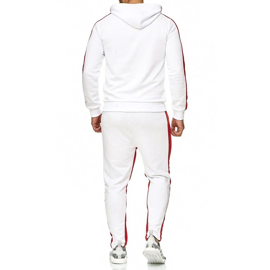 Zogaa, мужской спортивный комплект, брендовый мужской спортивный костюм, спортивная одежда для фитнеса, 2 предмета, куртка с длинным рукавом+ штаны, мужской спортивный костюм - Цвет: Белый