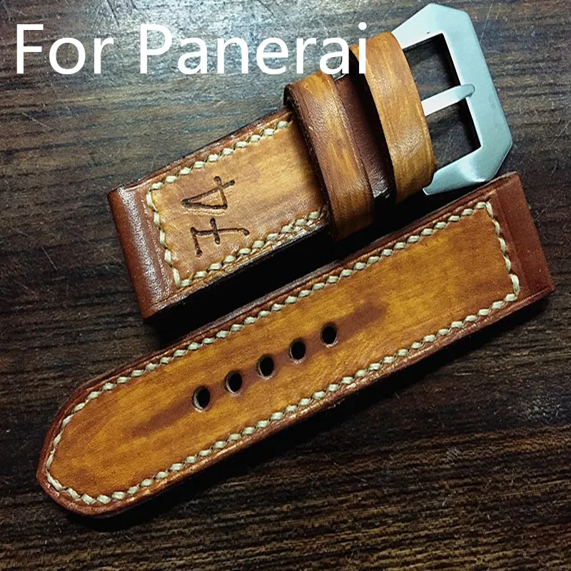 

24MM 26MM Handmade Top Retro Leather Watch Strap, Calfskin Watchbands Watch Belt For Pam