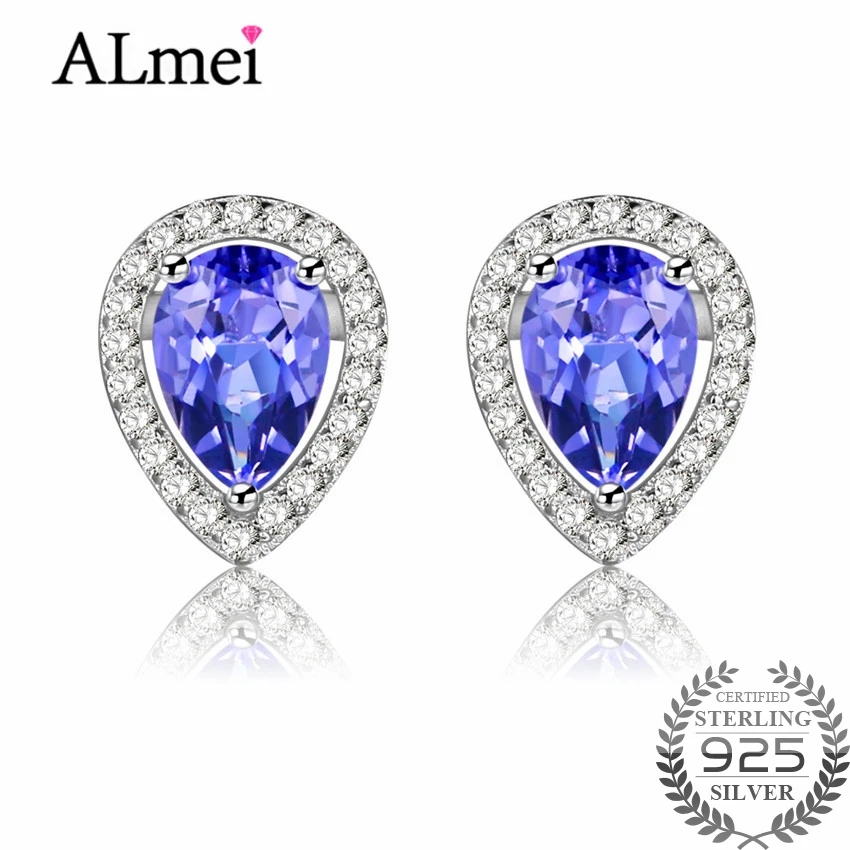 Image Almei 0.6ct Tanzanite Stud Earrings for Women 925 Sterling Silver Fine Jewelry Gemstone Earings Oorbellen with Box 40% FR017