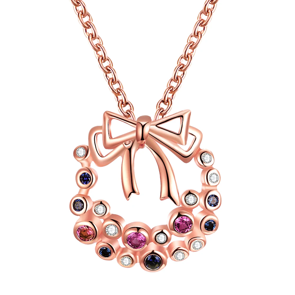 Cute Bowknot Colorful Zircon Christmas Necklace Charm Garland Chain