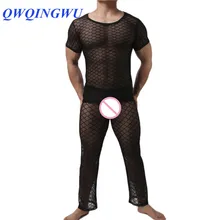 Сексуальные мужские кальсоны нижнее белье мужские с короткими рукавами сетчатая прозрачная Пижама Ночное белье наборы кальсонов топы и брюки набор