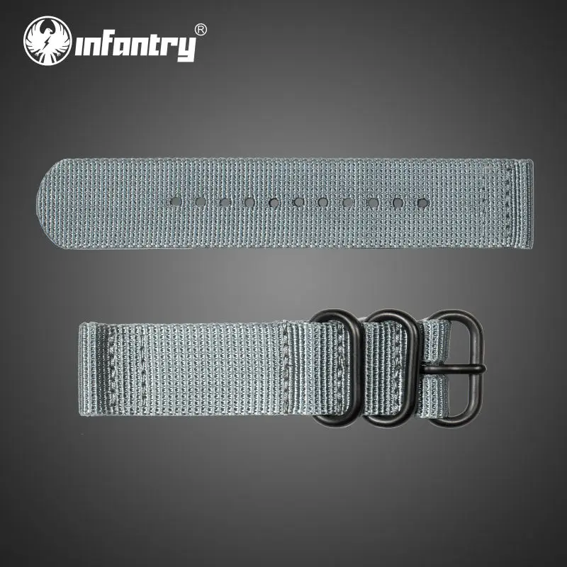 

INFANTRY 20 mm/ 22 mm Grey Watch Straps Heavy Duty Nylon Watch Band With Black Buckle Watches Belt Accessories