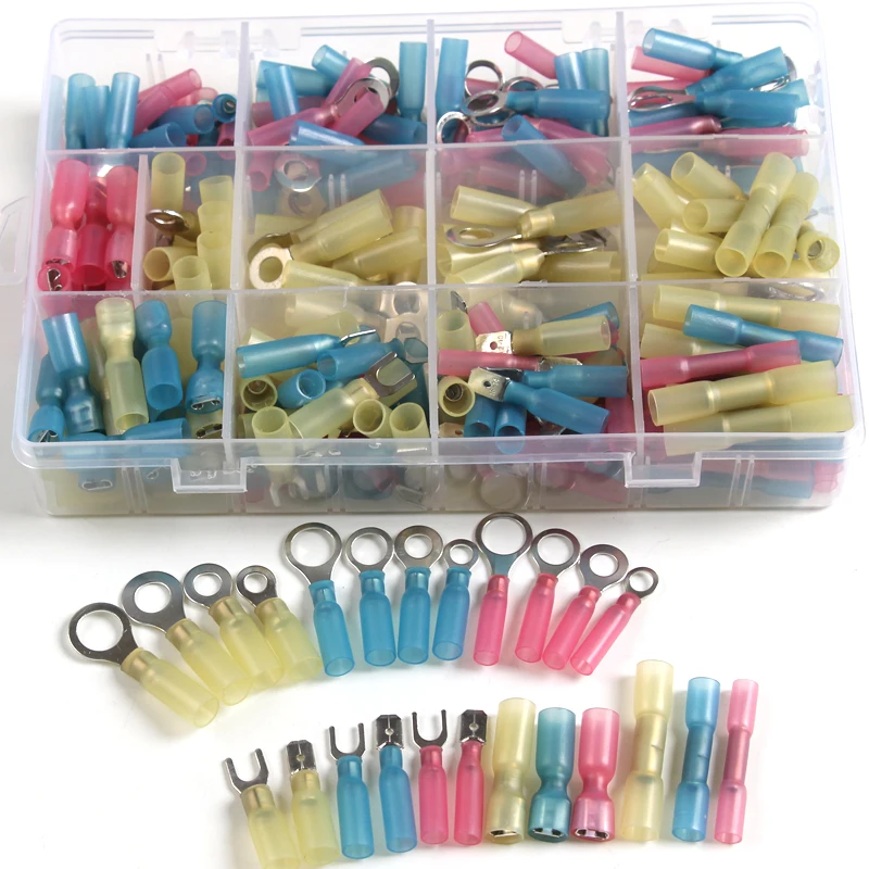240Pcs Assorted Insulated Terminals Fork Ring Spade Waterproof Wire Solder Crimp Terminals