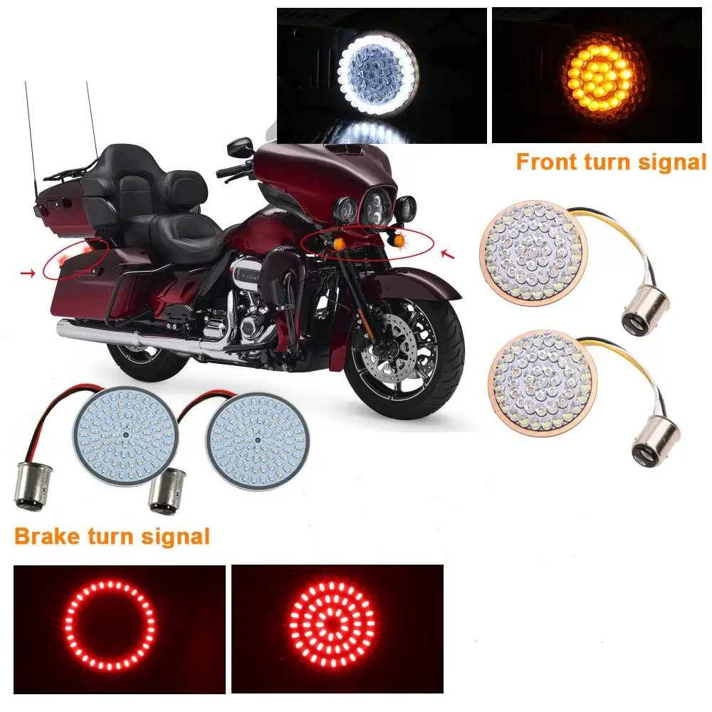 

Motocycle Turn Signal 1157 Amber + Red LED Inserts Brake light signal Front and Rear Lamp For Touring Sportster