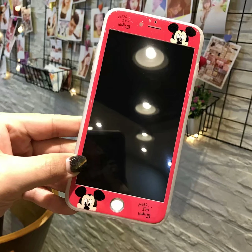 

Cartoon Mickey Minnie Protective tempered glass for iphone 6 7 6s 8 plus For iphone 7 plus 8 screen protector case Winnie Pooh