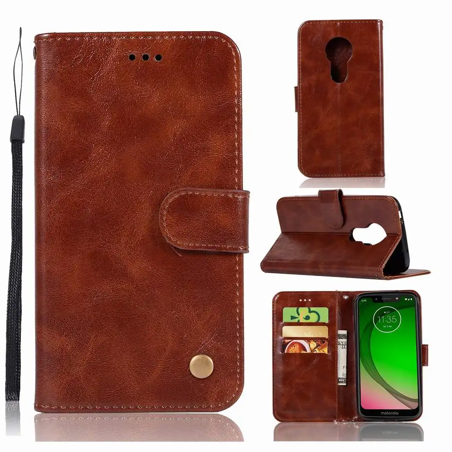 Luxury Retro Flip Wallet Case For Motorola Moto G7 PLAY Case PU Leather