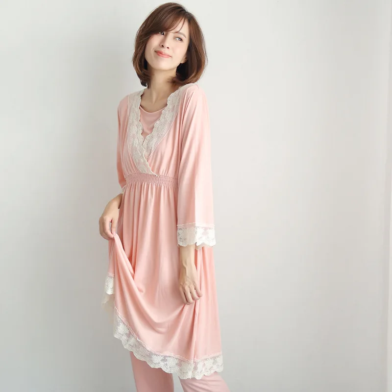 2 Pieces Sexy Lace Maternity Pajamas for Pregnant Women Long Sleeves Nursing Sleepwear Breastfeeding Pajamas Maternity Clothes maternity breastfeeding clothes cotton sleepwear nursing pajamas suit pregnanci long sleeve for pregnant women clothes 70m0218