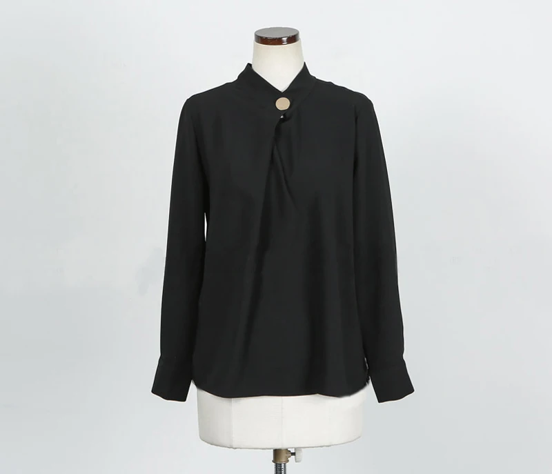 Round Neck Long Sleeve Office Blouse Shirt