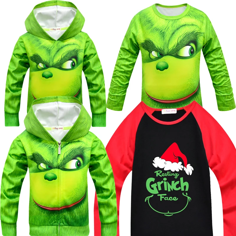 Grinch/пальто с полным лицом детская Рождественская одежда верхняя одежда для девочек и мальчиков, свитшот на молнии, Детская футболка с капюшоном лучшие костюмы для малышей