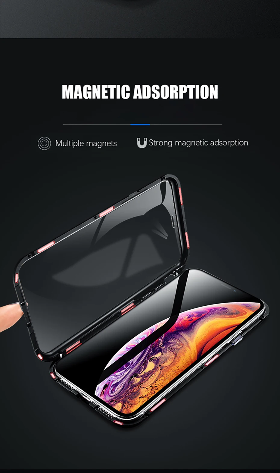 Double sided glass Magnetic case for iphone XS Max X 7 8 Plus Luxury metal 360 degree Full protection cover for iphone 7 8 Xr (5)
