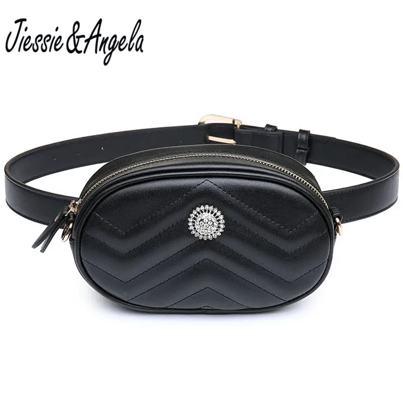 

Jiessie & Angela Women Waist Bags PU Leather Fashion Women Chain Shoulder Bag Female Waist Pack Belt Bags Travel Fanny Pack