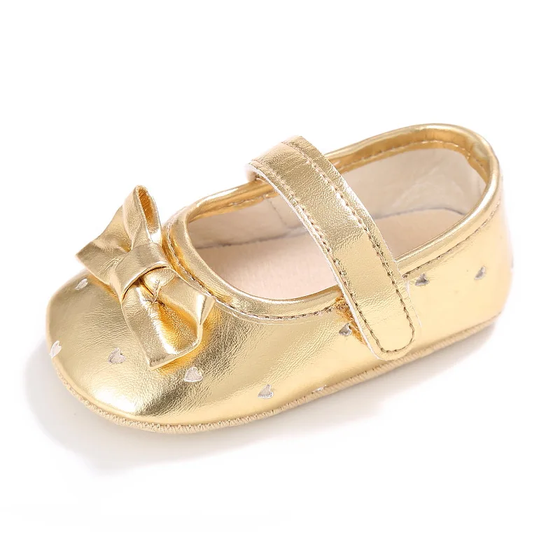 Кожаная обувь для новорожденных девочек; детские мокасины; мягкая обувь с бантом и блестками; нескользящая обувь с мягкой подошвой; обувь для малышей - Цвет: Золотой