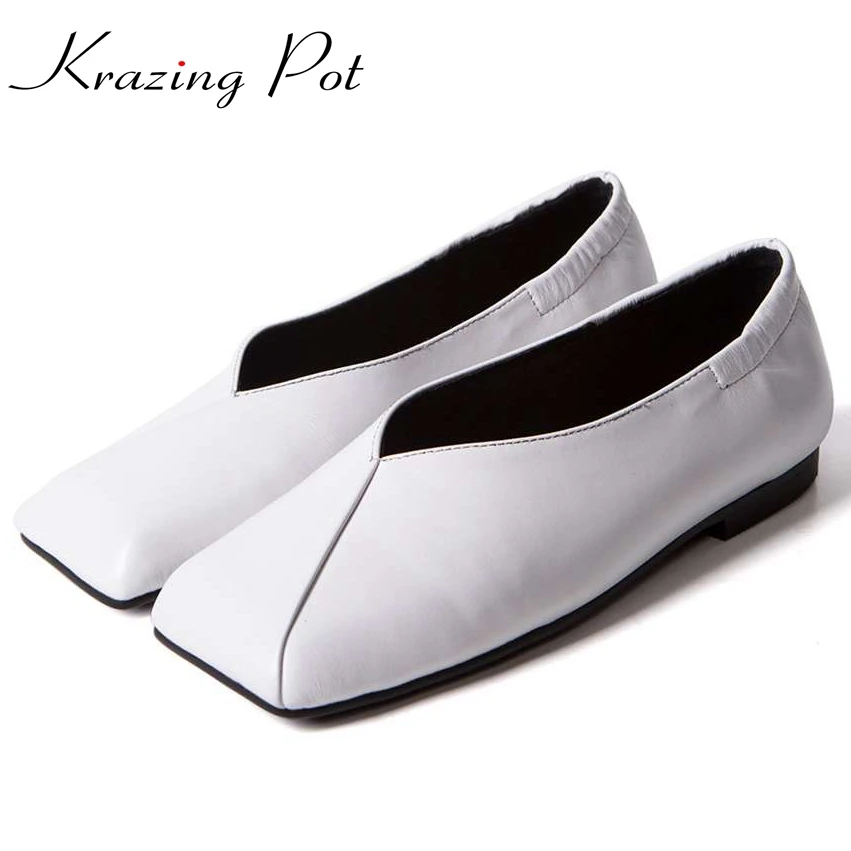 

2017 solid colors gladiator low-heel square toe genuine leather grandma shoes grace comfortable women lazy glove brand shoes L13