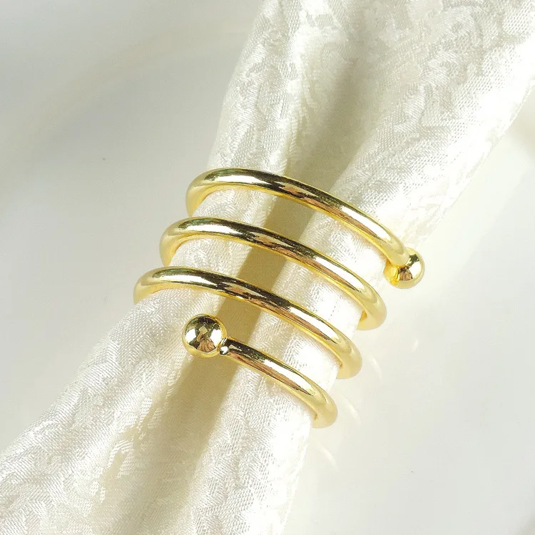 

12PCS metal spring napkin ring napkin buckle wedding hotel double bead napkin ring mat towel ring gold / silver