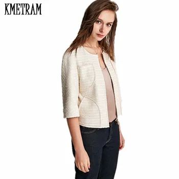 

KMETRAM Elegant Outerwear Spring Autumn Vintage Office Ladies Women Jackets Slim Three Quarter Sleeve Coat Casaco Feminino HH890