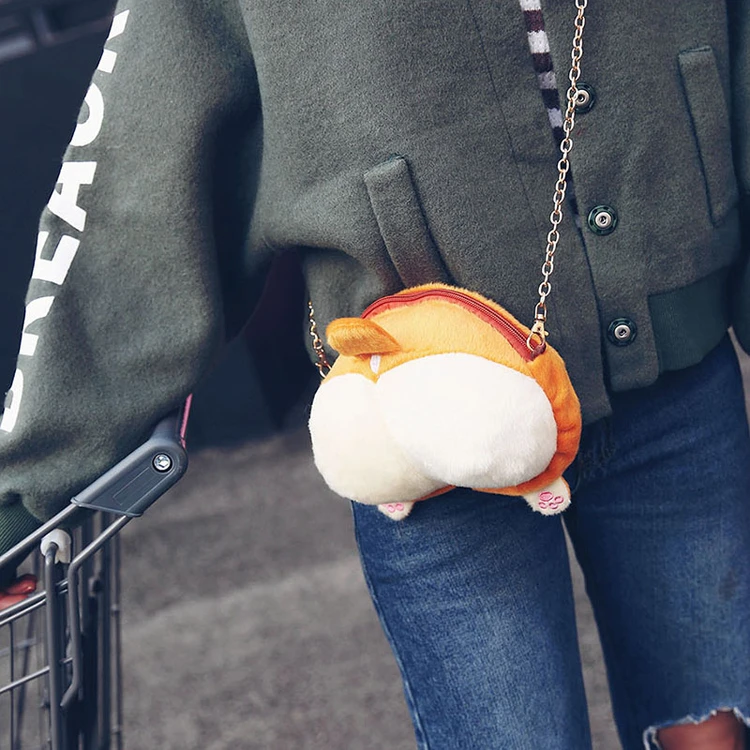 

Free shipping Animal Pet Dog Plush Shoulder Bag Harajuku Corgi Butt 3D Crossbody Bags with Claws Christmas Gift