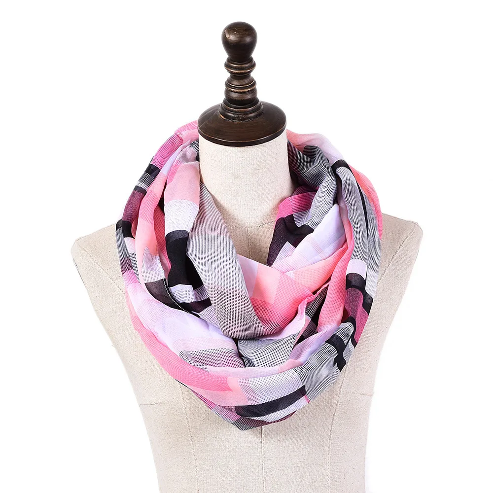 Шифоновый женский шарф-снуд, женские длинные шарфы, клетчатые розовые кольца для весны и лета, модные шали для шеи, женские аксессуары