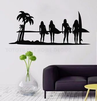

SunSet Ocean Surf Girls Wall Decal Surfing Wave Wall Sticker Sea Beach Decoration Summer Wall Decal for Surfers Vinyl Art 2CL6
