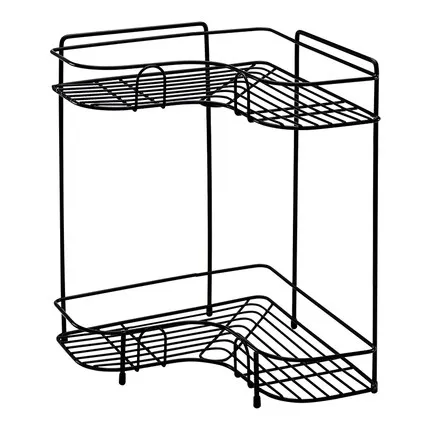 Креативные угловые стеллажи с двойным поворотом для ванной и кухни, стойка для хранения специй, стойка для мытья - Цвет: black