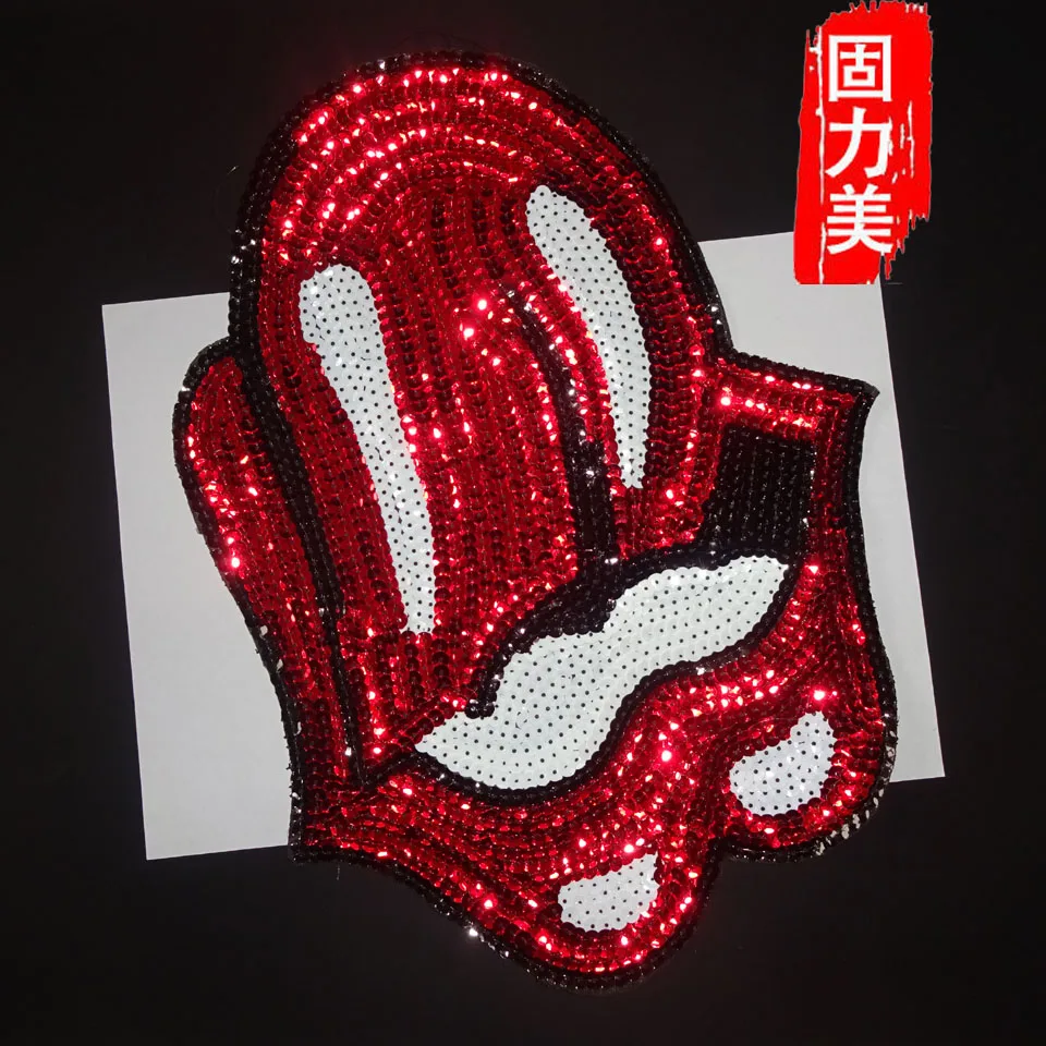 

1pc very big sequined red mouth lip sew on patch 36*28CM